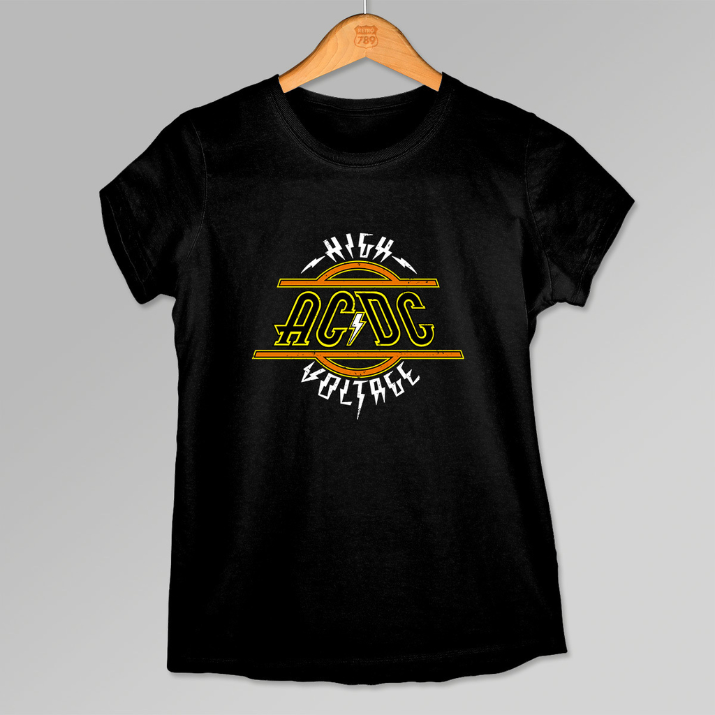 Camiseta ACDC High Voltage Retro Grunge Fem