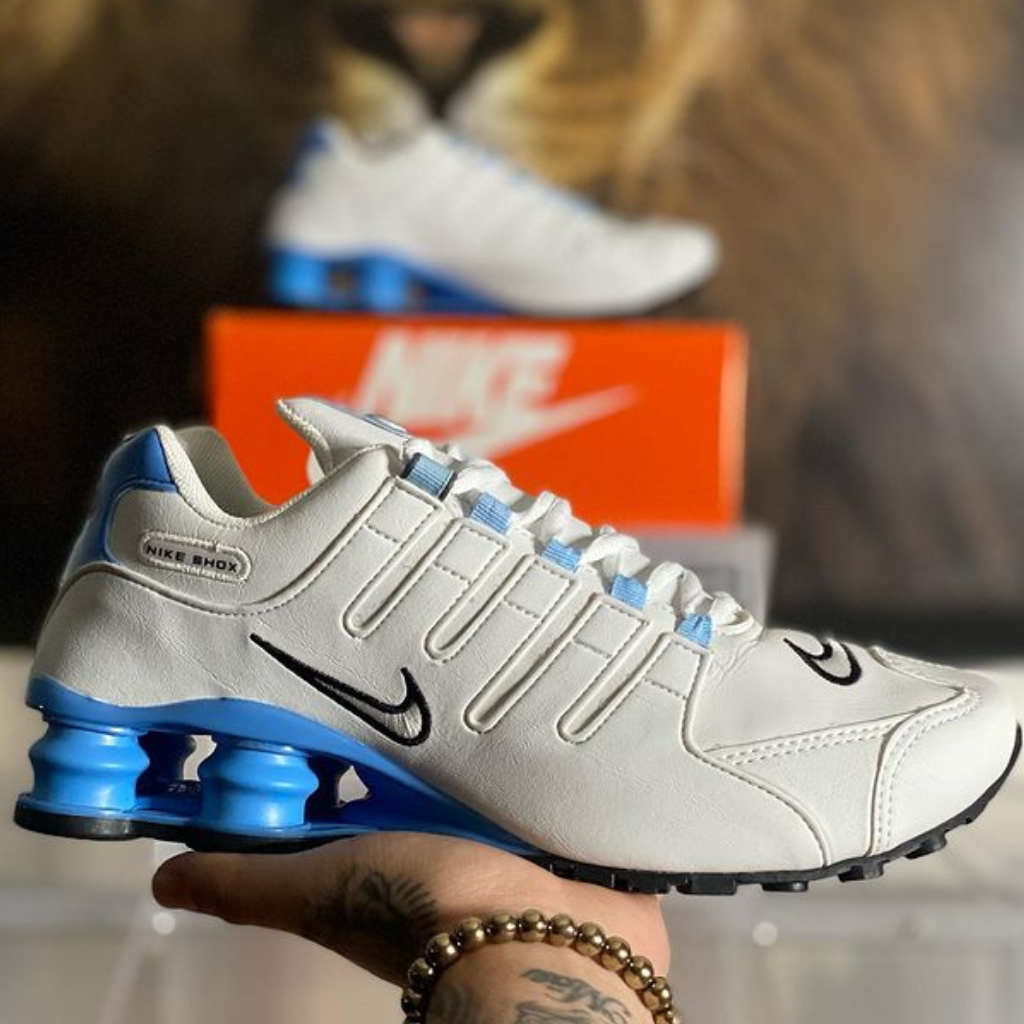 Tênis Nike Shox NZ 4 Molas Masculino Branco c/ Azul BB