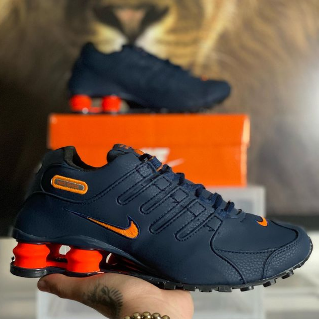 Tênis Nike Shox NZ 4 Molas Masculino Azul Escuro c/ Laranja