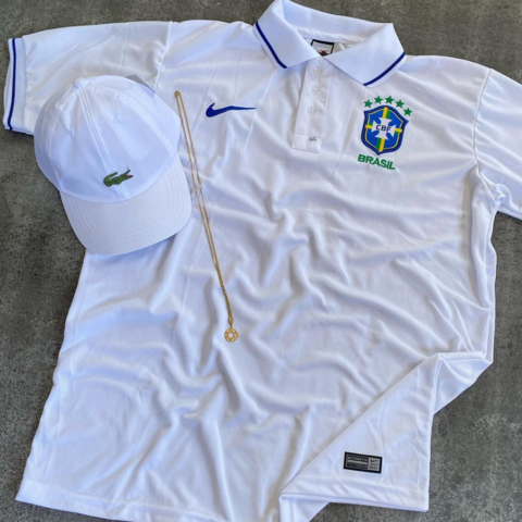 Kit Nova Camisa Da Seleção Brasileira Branca Folhas de Palmeira +