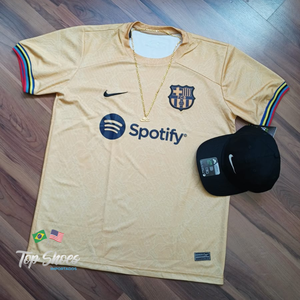 Kit Nova Camisa Barcelona Dourada C/ Boné Nike Preto
