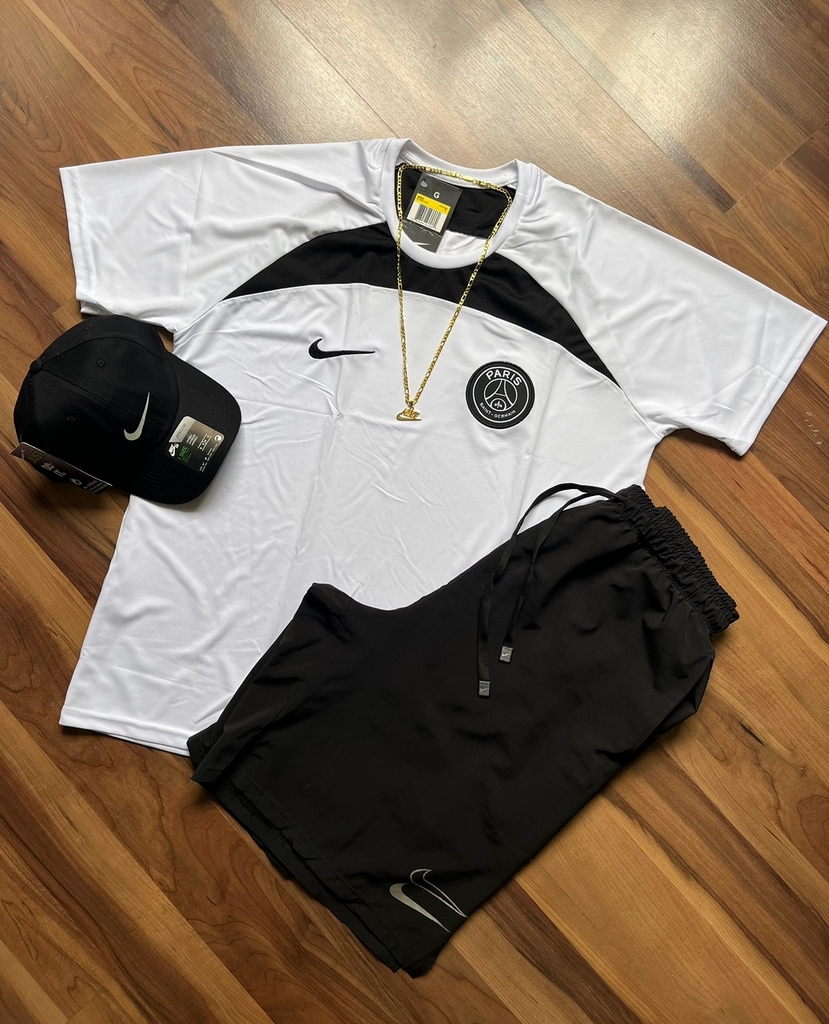 Kit Camisa + Bermuda Paris Saint Germain C/ Boné Nike Preto Cordão &  Pingente Brinde!