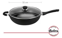 Wok Con Tapa Antiadherente Hudson Aluminio Teflon 32 Cm Color Negro - comprar online