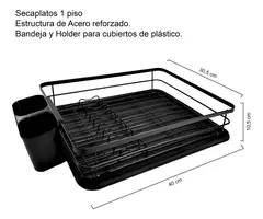 Secaplatos Escurridor Acero Hudson 1 Piso Bandeja Cocina Color Negro Sp10 - tienda online