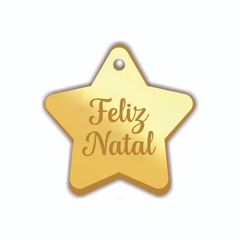 Tag Estrela 2,5 cm Feliz Natal Personalizado em Acrílico Espelhado