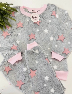 Imagem do PIJAMA INFANTIL FLEECE CINZA ESTRELA ROSA