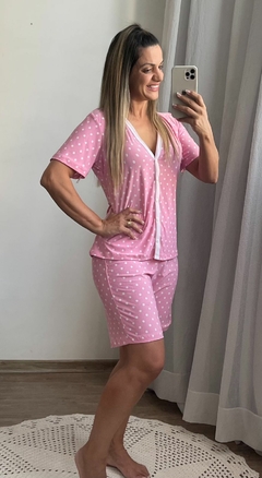 PIJAMA BOTAO BERMUDA ROSA POÁ