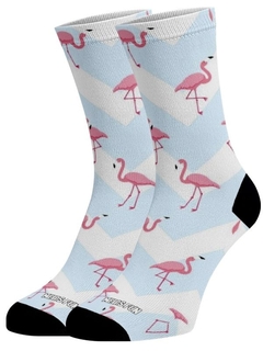 Meia Divertida e Colorida - Flamingo Azul