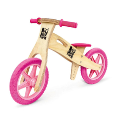 Bicicleta de madeira sem pedal rosa perfil