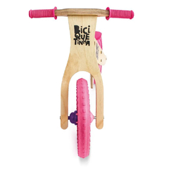 Bicicleta de madeira sem pedal rosa garfo e roda