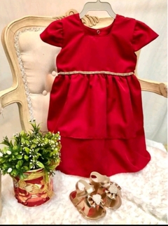 Vestido Infantil Luxo Vermelho Aplique Pedras Strass Dourado - comprar online