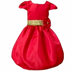 Vestido Infantil Luxo Vermelho com Dourado Veste 1/2 anos