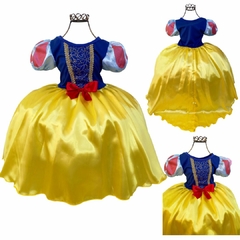 VESTIDO FANTASIA MEGA LUXO BRANCA DE NEVE C/ CAPA E TIARA - Sarokinha Moda Infantil