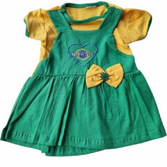 Vestido Bebê Bordado Verde/Amarelo Brasileiro 1/6 Meses - comprar online