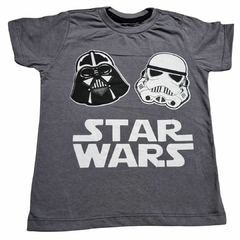 Camiseta Infantil Manga Curta Algodão Star Wars Cinza