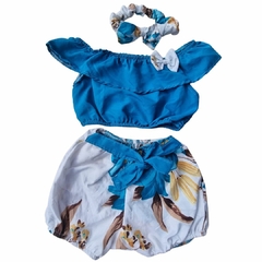 Conjunto Baby Floral com Tiara Veste 6 a 12 Meses.