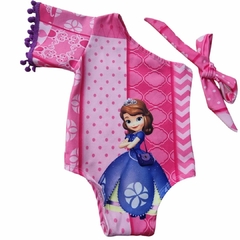 Body Infantil Sofia Rosa Um Ombro Pompom e Faixa 01/03