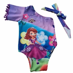 Body Infantil Princesa Sofia Um Ombro Pompom e Faixa 01/03