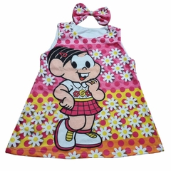 Vestido Inf. Trapézio Laço de Cabelo Tema Mônica 1/2 anos