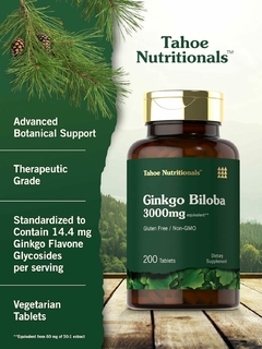 Ginkgo Biloba 3000 mg 200 tabletas - Tahoe Nutritionals - OFF SUPLEMENTOS MICROCENTRO