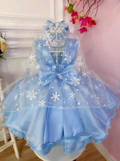 Vestido Infantil de Festa Azul Fantasia Frozen Princesa Elsa de Arendelle Com Capa - Gilerá Fashion