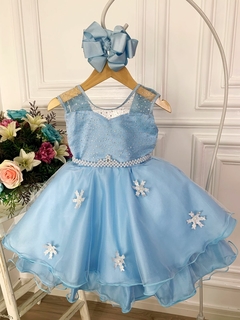 Vestido Infantil de Festa Azul Fantasia Frozen Princesa Elsa de Arendelle Com Capa - loja online