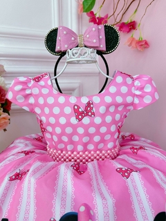 Vestido Infantil Minnie Rosa Cinto de Pérolas Princesas - comprar online