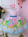 Vestido Infantil Galinha Pintadinha Rosa Com Cinto Pérolas