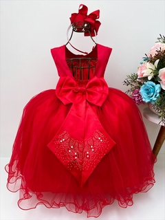 Vestido Infantil Longo Vermelho Princesa Luxo Festas na internet