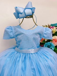 Vestido Infantil Longo Azul Bebê Strass Luxo Manga Princesa - comprar online