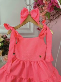 Vestido Infantil Goiaba Neon Strass no Busto Festa Casual - comprar online