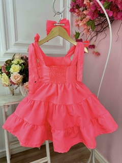 Vestido Infantil Goiaba Neon Strass no Busto Festa Casual na internet