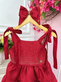 Vestido Infantil Vermelho Escuro Strass no Busto Festas - comprar online