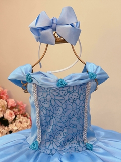 Fantasia Infantil Frozen e Cinderela Com Renda Azul Claro - comprar online