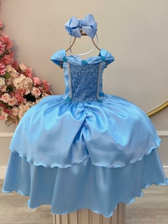 Fantasia Infantil Frozen e Cinderela Com Renda Azul Claro