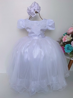 Vestido Infantil Longo Branco Damas Luxo Brilho Festa Casamento