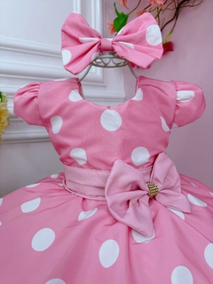 Vestido Infantil Festa Minnie Rosa Bolinhas Brancas - comprar online