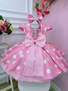Vestido Infantil Festa Minnie Rosa Bolinhas Brancas na internet