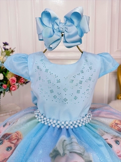 Vestido Infantil Frozen Elsa e Anna Azul Princesas Pérolas - comprar online