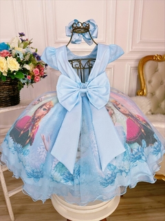 Vestido Infantil Frozen Elsa e Anna Azul Princesas Pérolas na internet