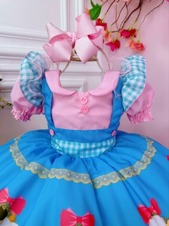 Vestido Infantil Fazendinha Vaquinha e Porquinho Rosa e Azul - comprar online