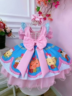 Vestido Infantil Fazendinha Vaquinha e Porquinho Rosa e Azul na internet