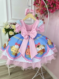 Vestido Infantil Fazendinha Vaquinha e Porquinho Rosa e Azul - loja online