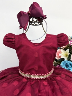 Vestido Infantil Marsala Tule Com Bolinhas - comprar online