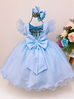 Vestido Infantil Luxo Azul com Aplique de Flores e Borboletas na internet