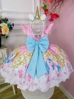 Vestido Infantil Unicórnio Rosa Luxo com Cinto de Pérolas na internet