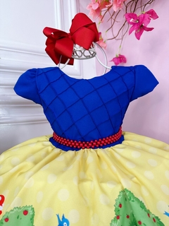 Vestido Infantil Branca de Neve Azul Com Pérolas Princesas - comprar online