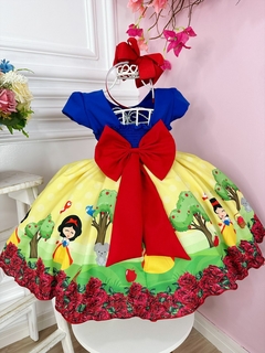 Vestido Infantil Branca de Neve Azul Com Pérolas Princesas na internet