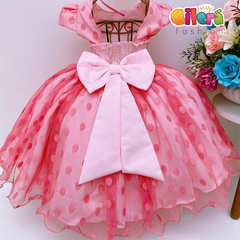 Vestido Infantil Rosê Bolinhas Cinto Strass com Pérolas na internet