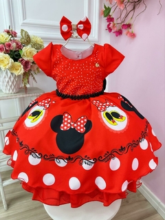 Vestido Infantil Minnie Vermelho Busto Strass Festa